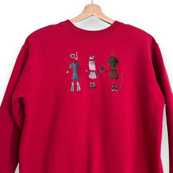 Vintage Capacity Knits 100% Cotton Red Embroidered Crew Neck Sweatshirt Womens M - Picture 3 of 7